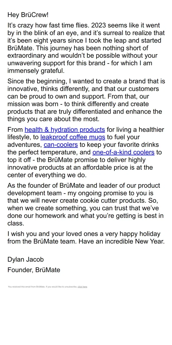 Email from BruMate. Cheers to a New Year🥂