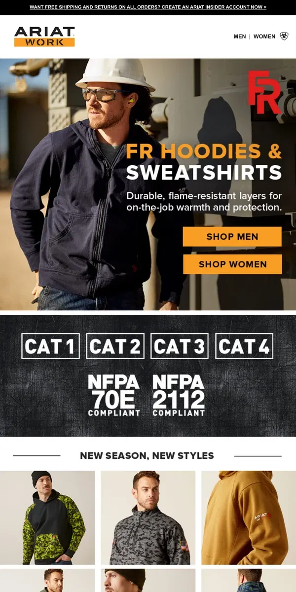 Email from Ariat. Stay Safe & Warm in FR Hoodies & Sweatshirts