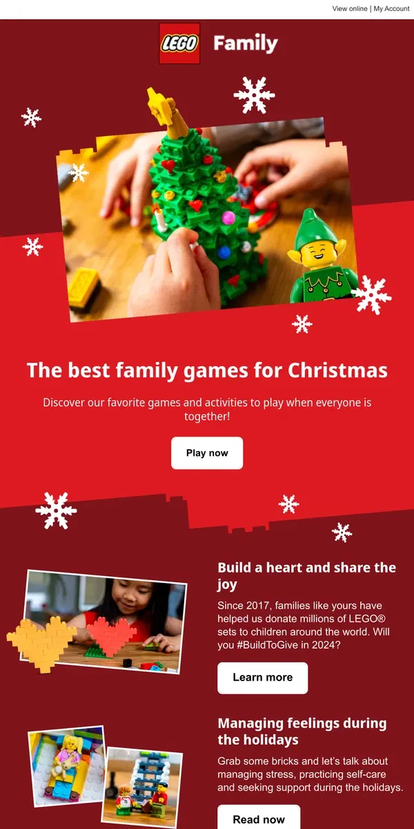 Email from Lego. Looking for festive family activities? 👀