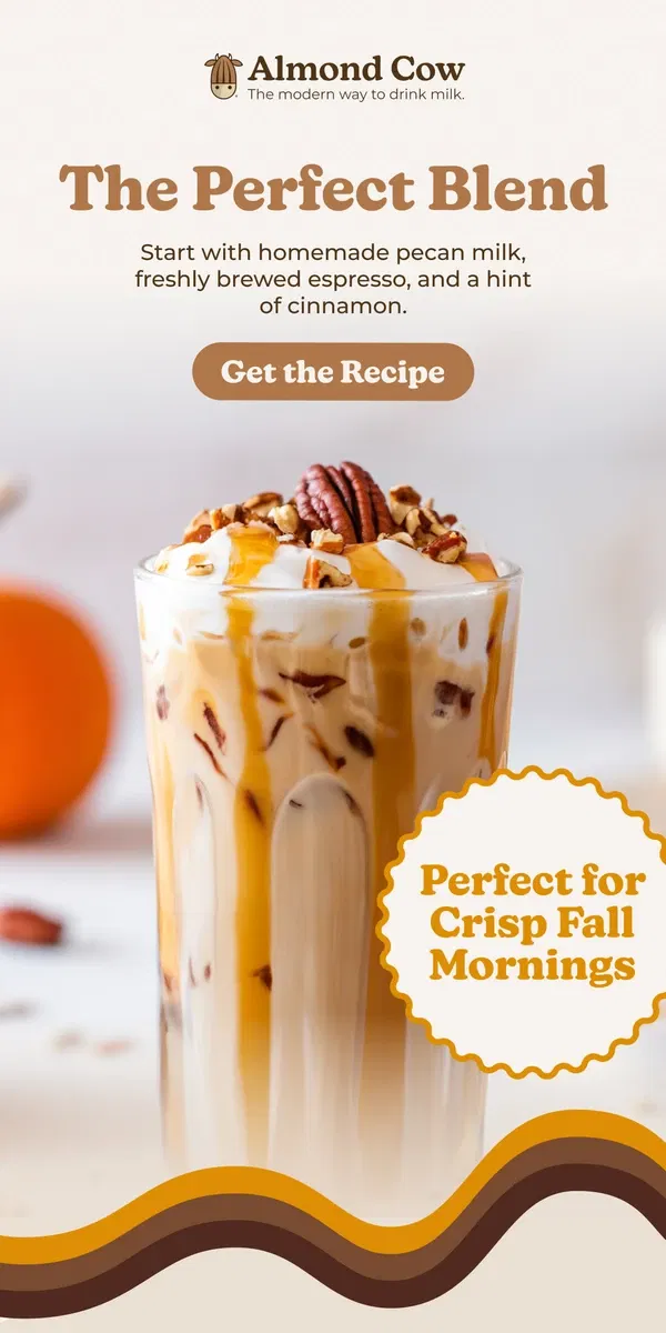 Email from Almond Cow. 🍂 Warm Up Your Fall Mornings with Homemade Pecan Lattes! ☕