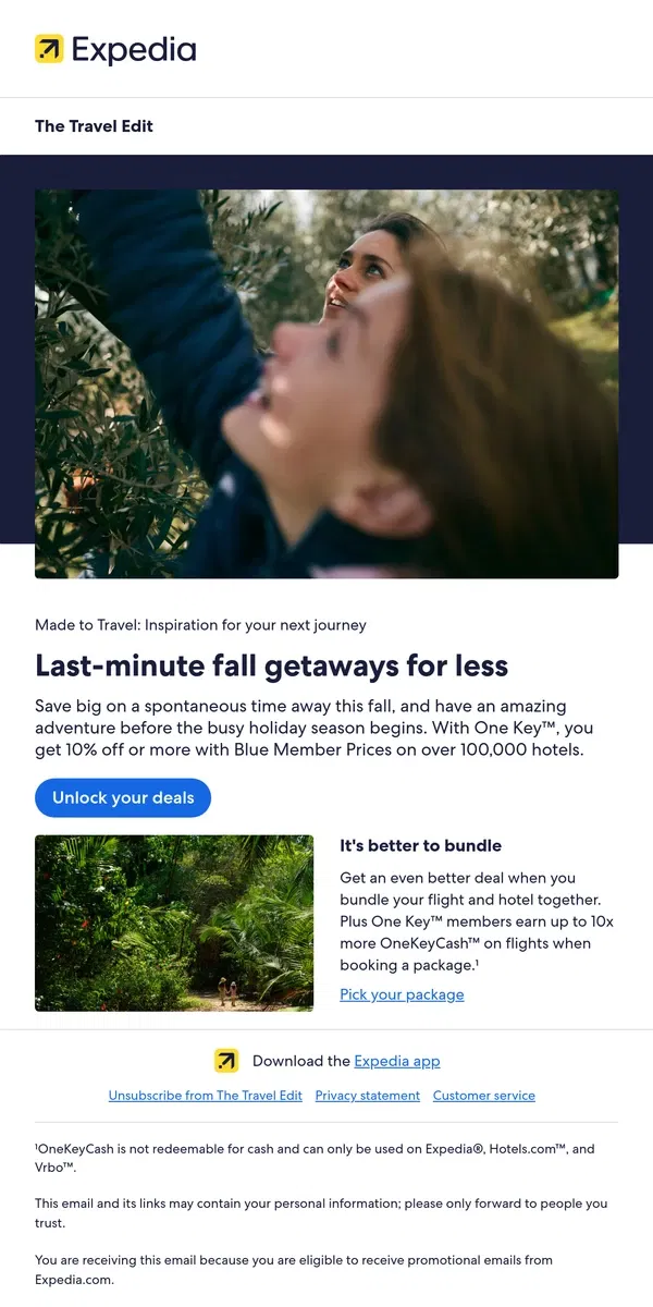 Email from Expedia. Last-minute fall escapes before the holiday rush