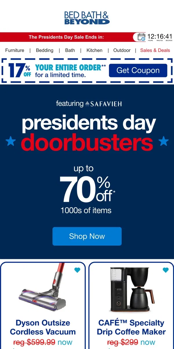 Email from Bed Bath & Beyond. Our Most Presidential Discounts Won't Be Around For Much Longer 🦅