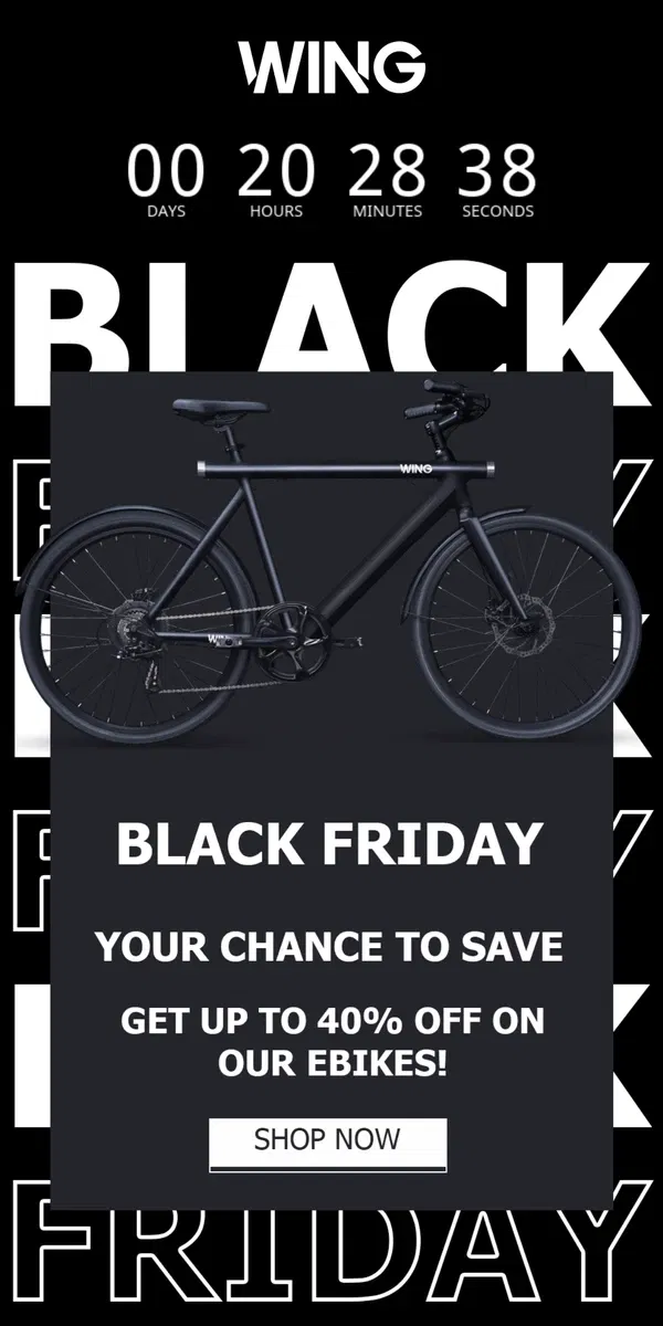 Email from Wing Bikes. Unbeatable savings happening right now 💥