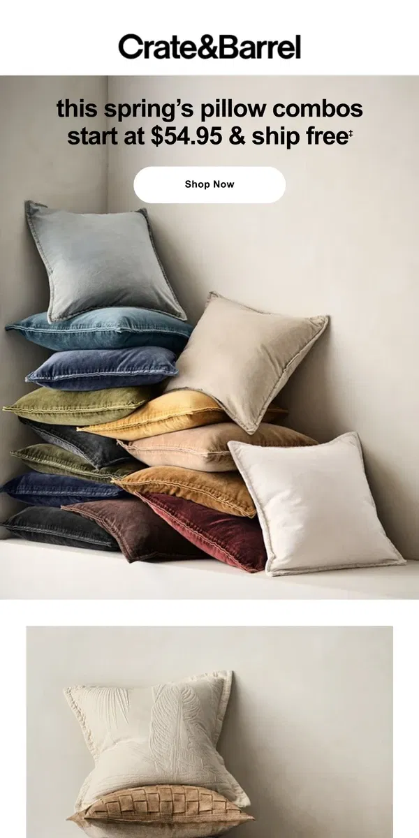 Email from Crate & Barrel. Bring on the spring vibes with fresh new pillows →