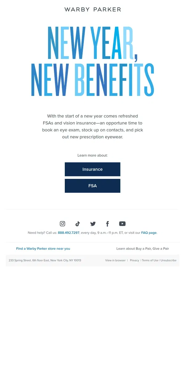 Email from Warby Parker. One more reason to celebrate 2024