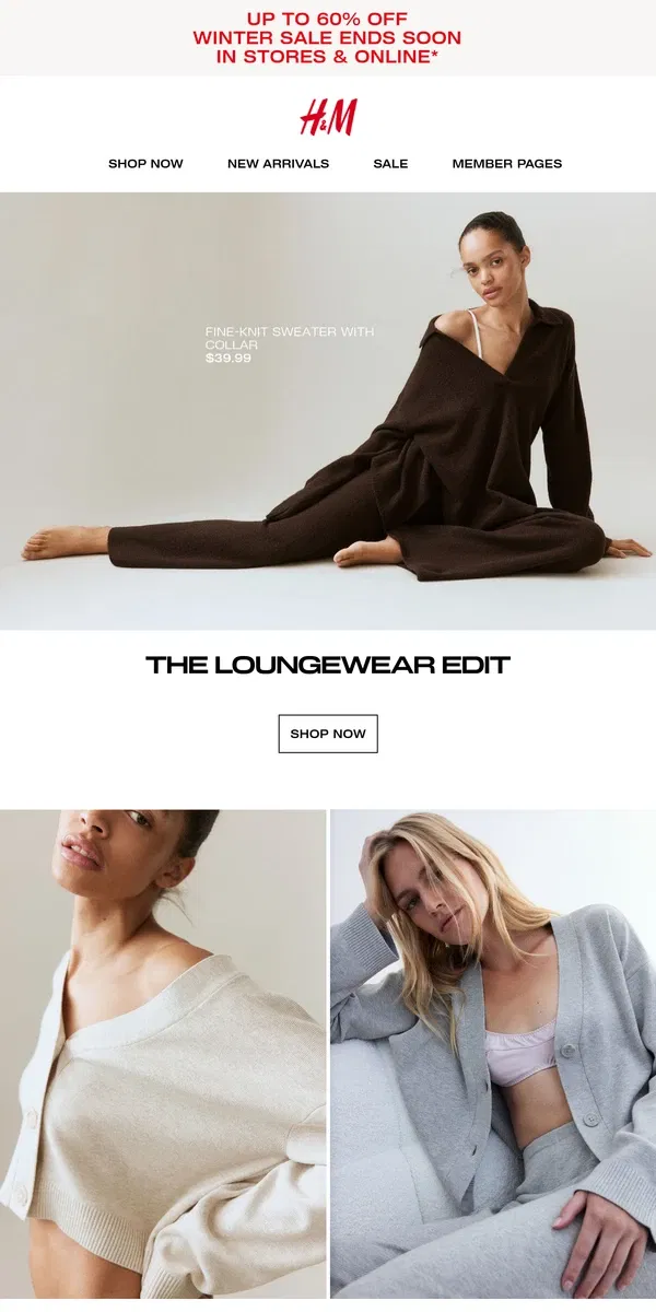 Email from H&M. The loungewear edit