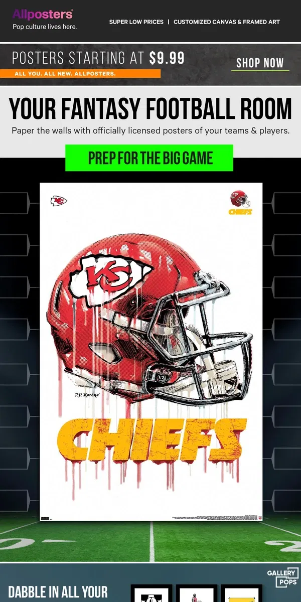 Email from AllPosters. Prep your walls for Super Bowl kick-off🏈