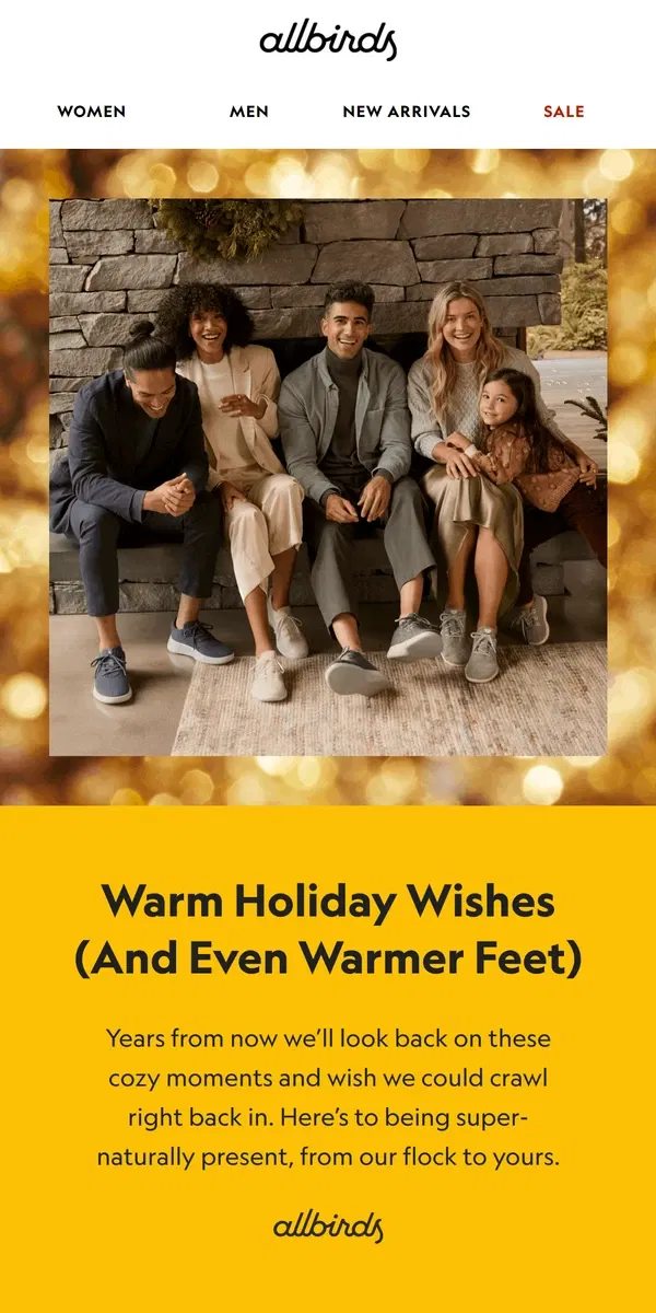 Email from Allbirds. Holiday Wishes (And Warm Feet)