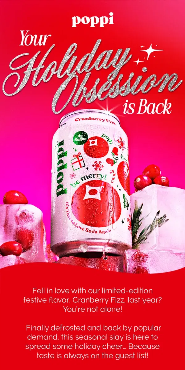 Email from poppi. 🚨❄️🚨 Cranberry Fizz is BACK! 🚨❄️🚨