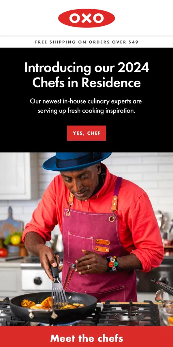 Email from OXO. Announcing our new Chefs in Residence