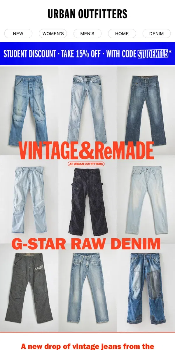 Email from Urban Outfitters. NEW VINTAGE · G-Star Raw Denim