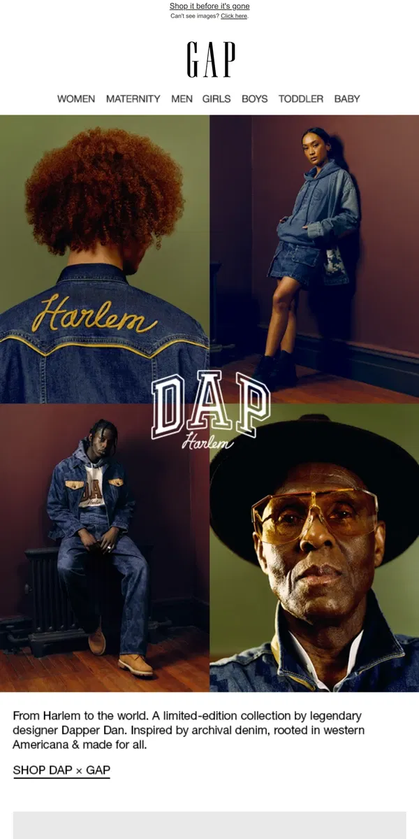 Email from GAP. NEW DROP: DAP × GAP