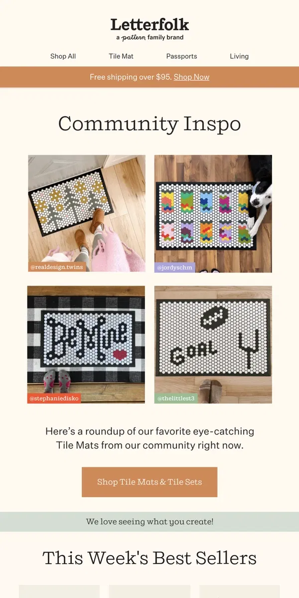 Email from Letterfolk. Our favorite Tile Mats made by YOU