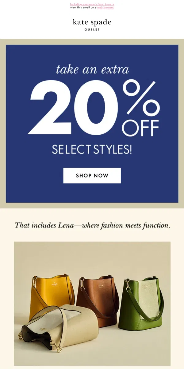 Email from Kate Spade. Take 20% off select styles...