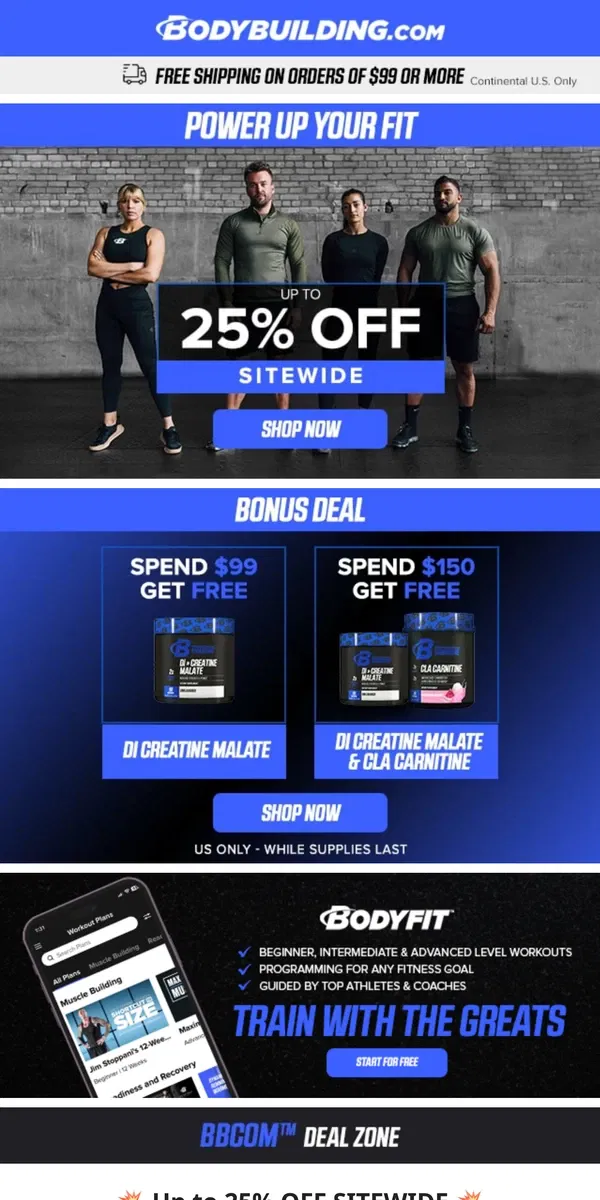 Email from Bodybuilding.com. 🔥 HOT DEALS Up to 25% OFF FAVORITES!