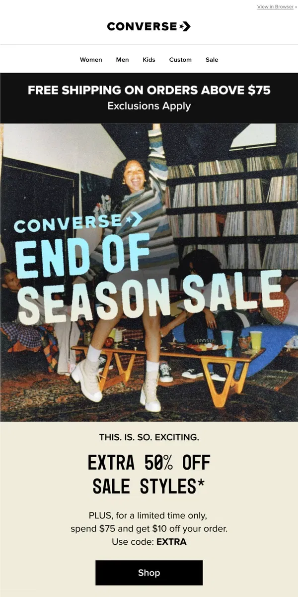 Email from Converse. The LAST sale of the year: extra 50% OFF