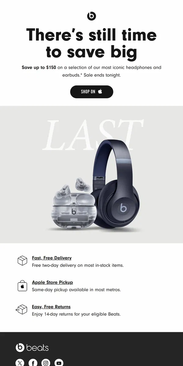 Email from Beats by Dre. The Beats Sale ends tonight