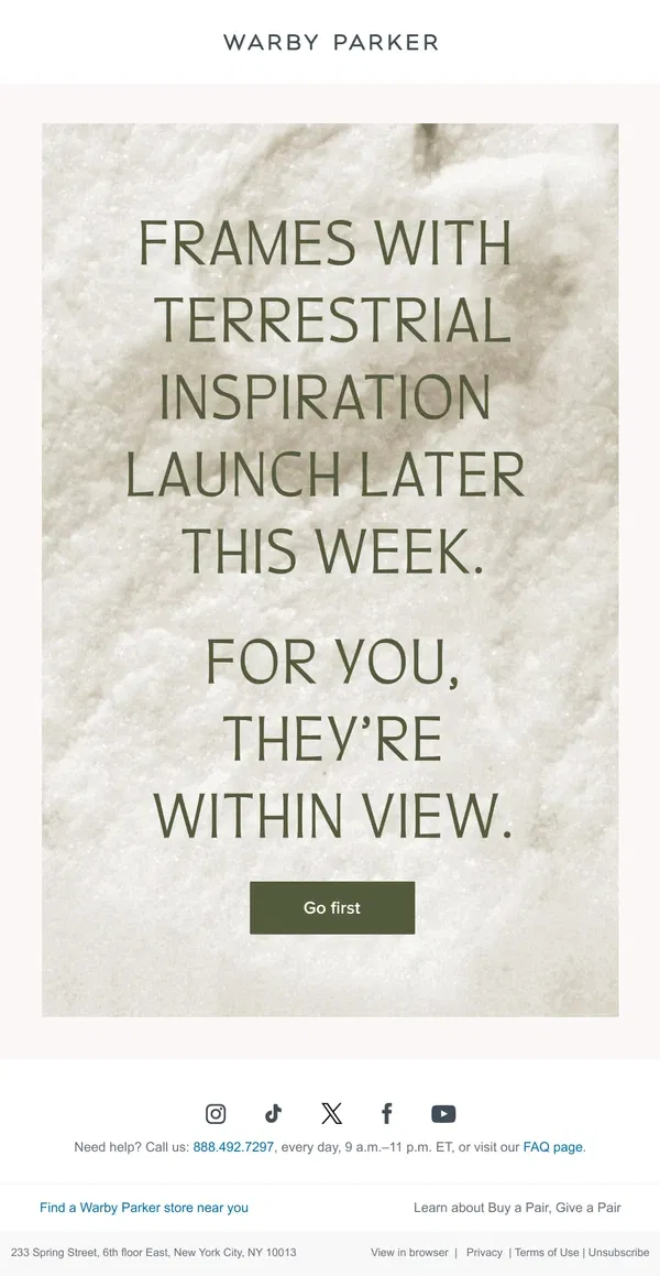 Email from Warby Parker. On the horizon