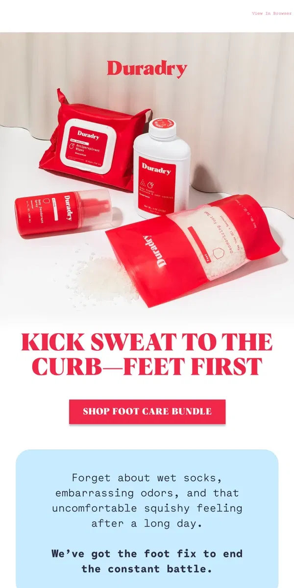 Email from Duradry. From sweaty to sweat-free feet in no time 🙌