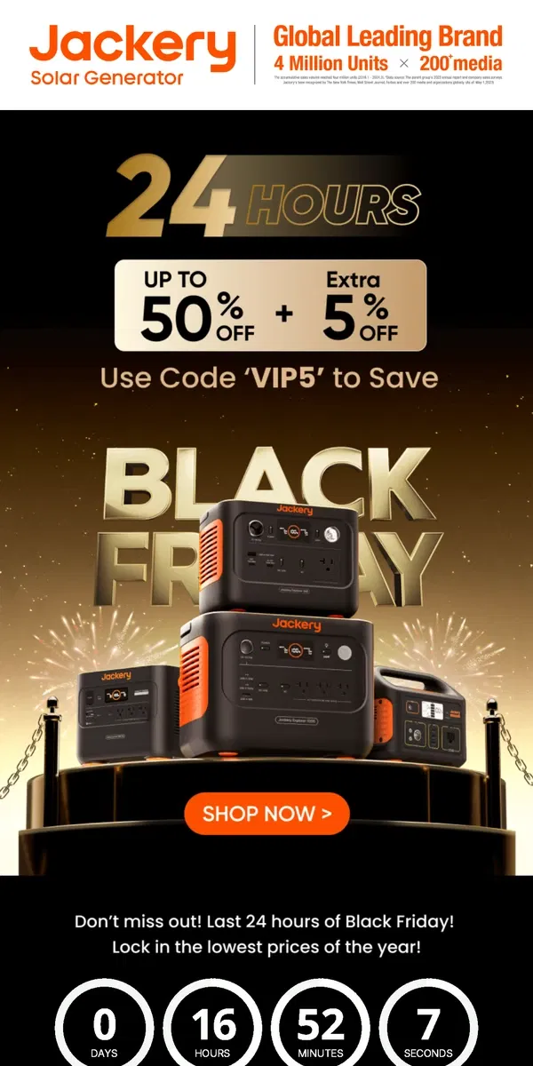 Email from Jackery. ⏰Ends Tonight | Up to 55% Off Jackery Black Friday Sale