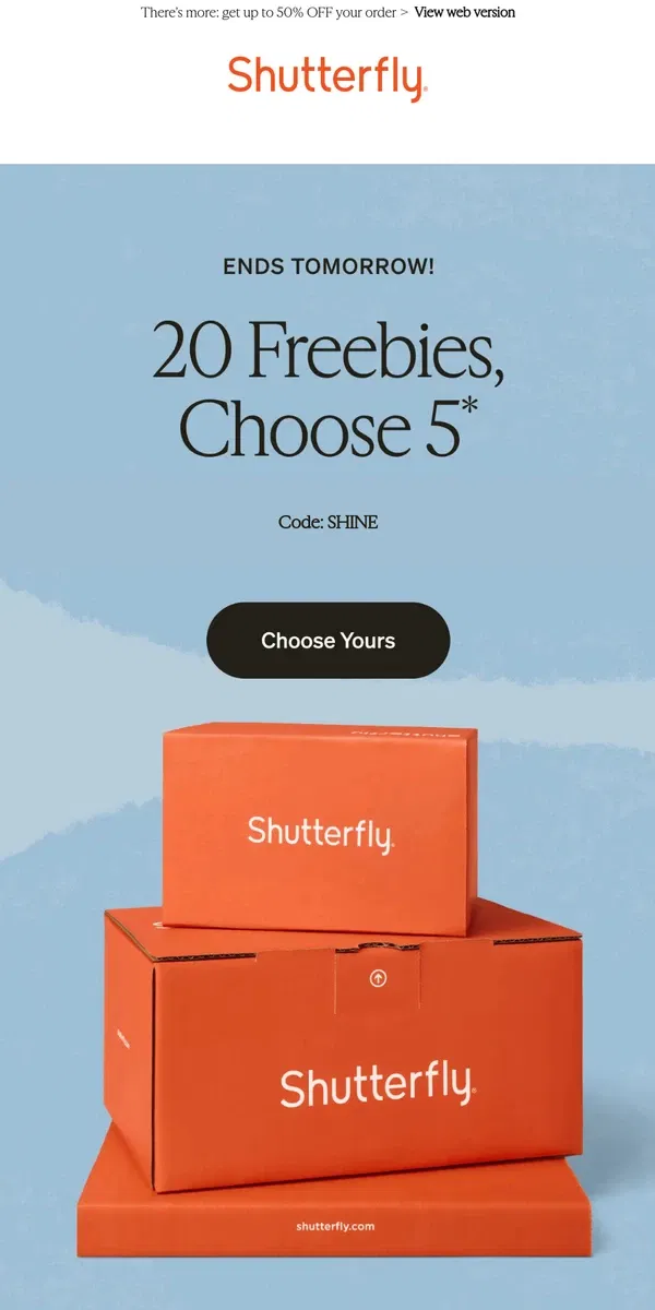 Email from Shutterfly. 🌼 Pick this: 5 FREEBIES out of 20!