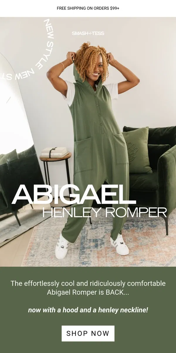 Email from Smash + Tess. The NEW Abigael Henley Romper is Here! 🥰