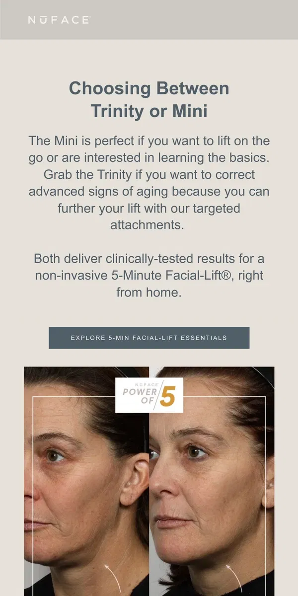 Email from NuFACE. Is Mini or Trinity Right for You?