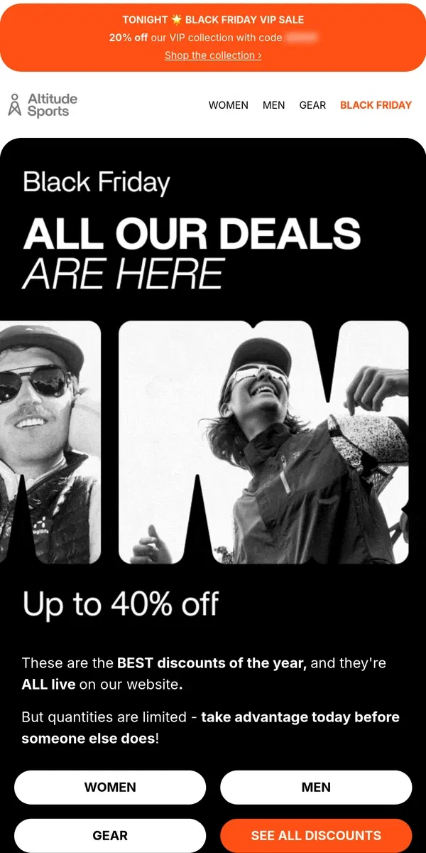 Email from Altitude Sports. 🚨 ALL our deals are LIVE: Up to 40% off