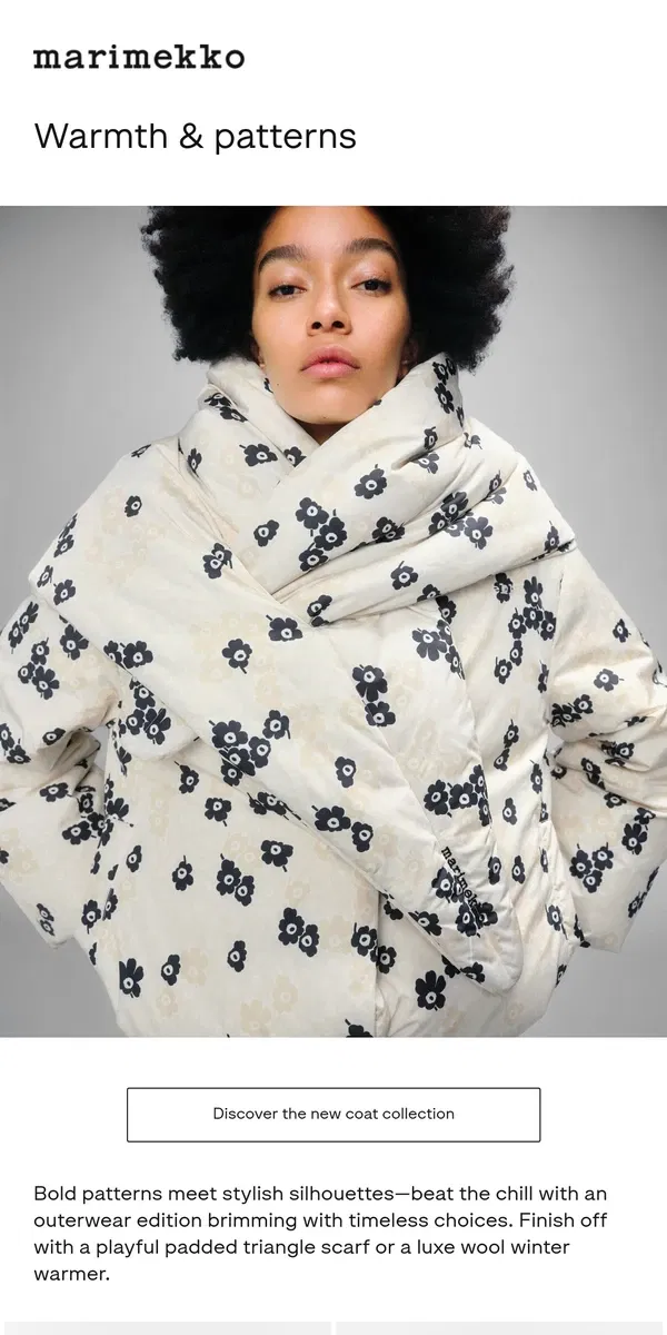 Email from Marimekko. New in: Outstanding outerwear