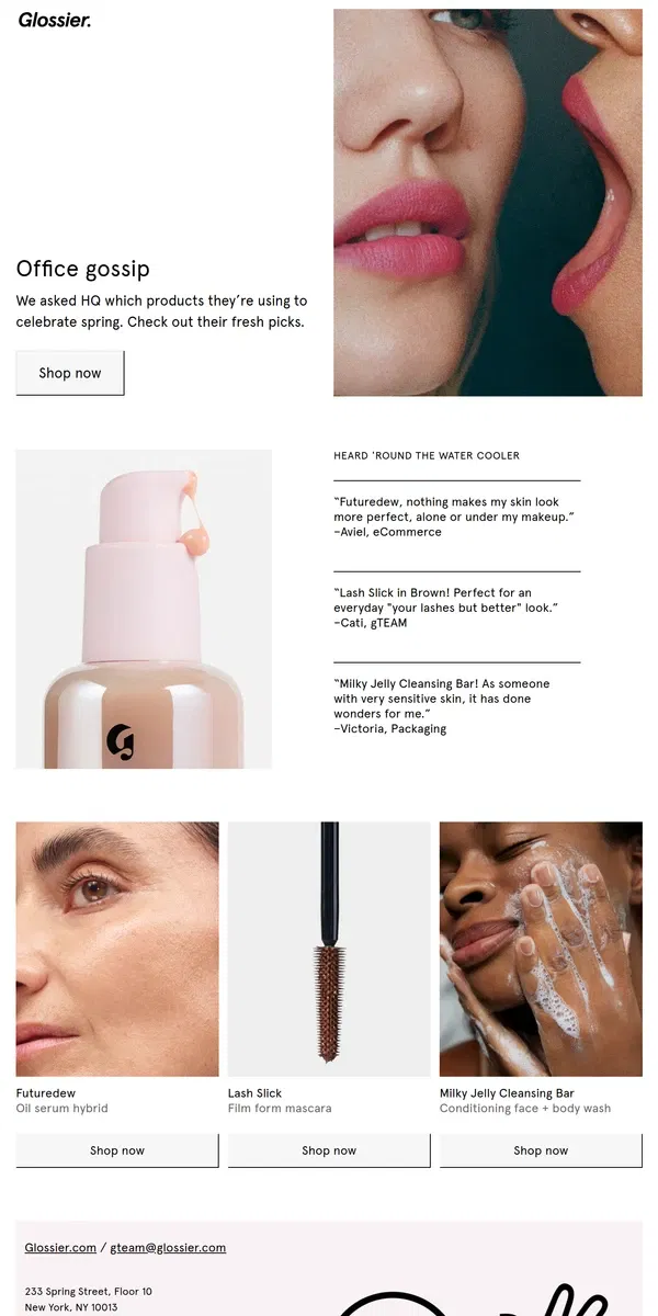 Email from Glossier. HQ called…