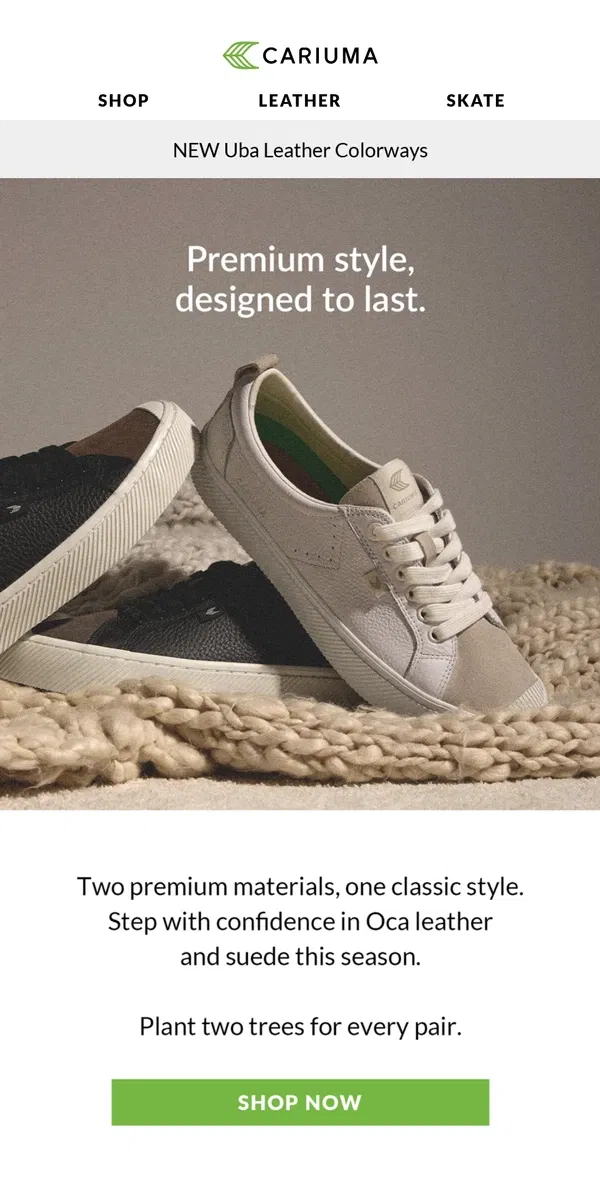 Email from Cariuma. Premium Style, Designed to Last