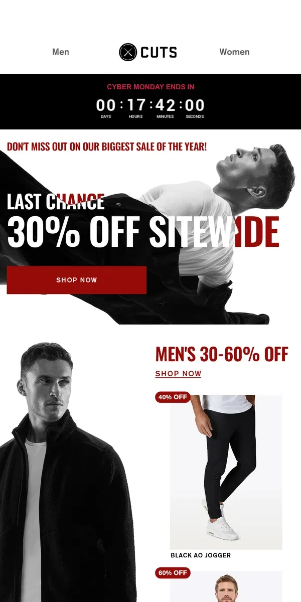 Email from Cuts. LAST CHANCE: 30% OFF SITEWIDE