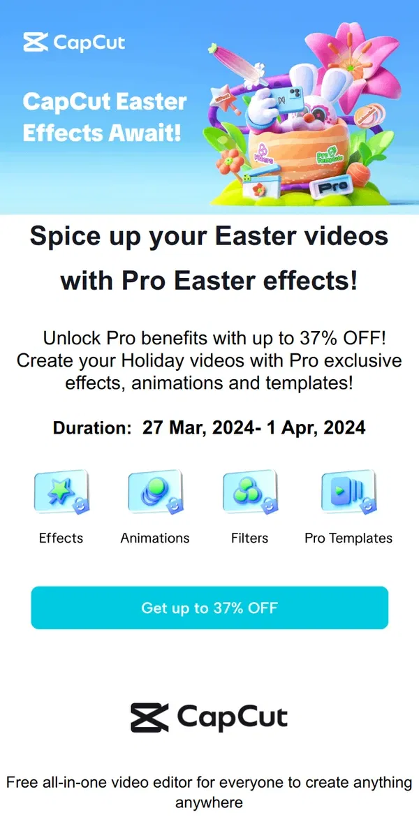 Email from CapCut. CapCut Easter Effects Await!