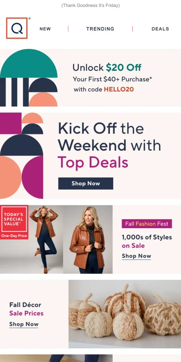 Email from QVC. Weekend-Worthy Savings