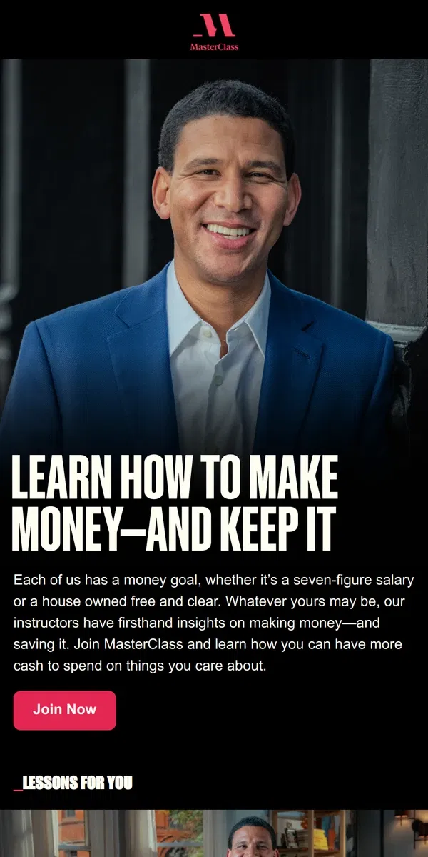 Email from Masterclass. The financial savvy you need starts here