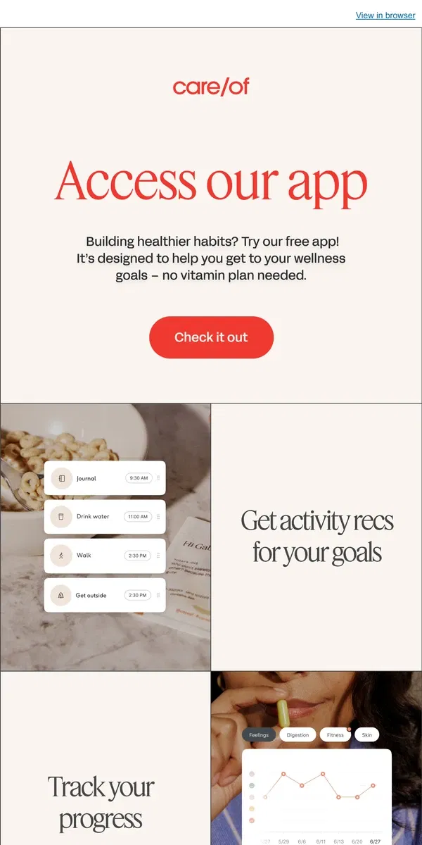 Email from Care/of. Keep track of your habits