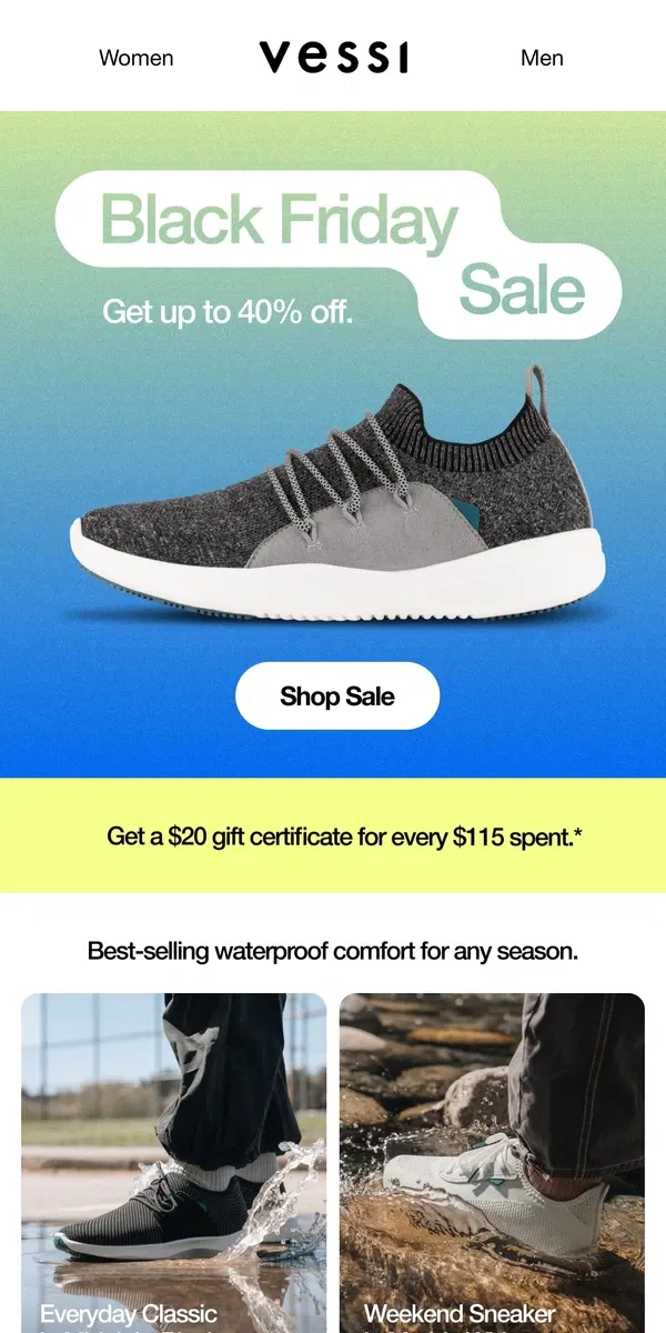 Email from Vessi. Up to 40% — Black Friday Sale is here