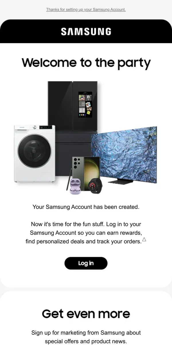 Email from Samsung. [Name], welcome to Samsung