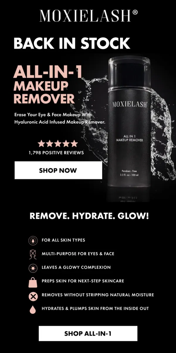 Email from MoxieLash. It’s Back: The Makeup Remover Everyone Loves!