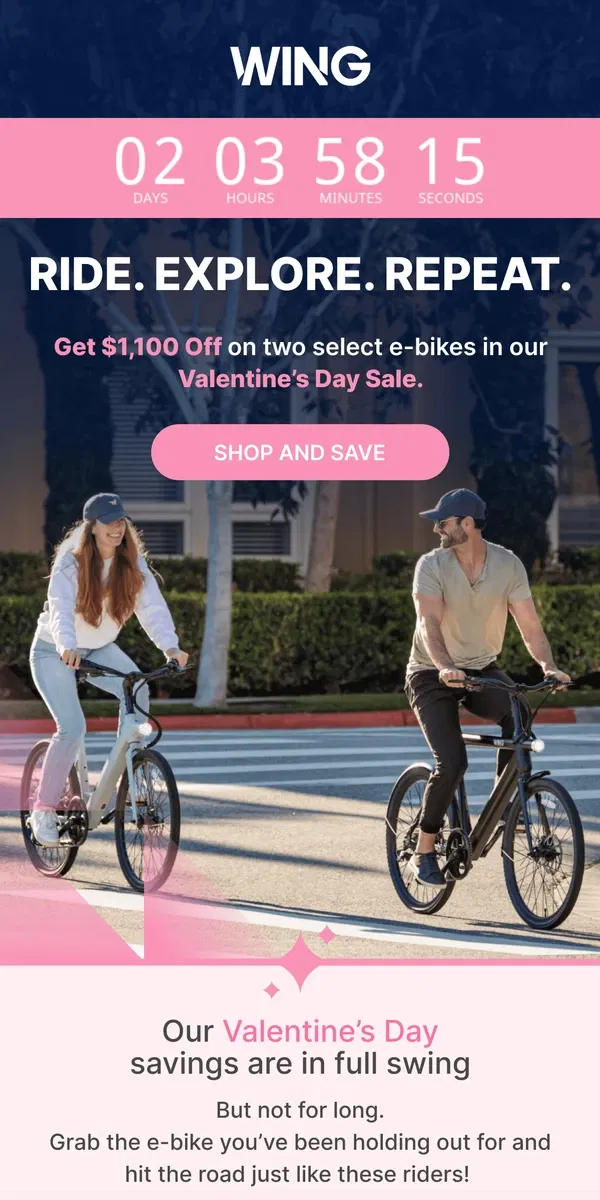 Email from Wing Bikes. Friend, the Valentine’s Day sale ends soon