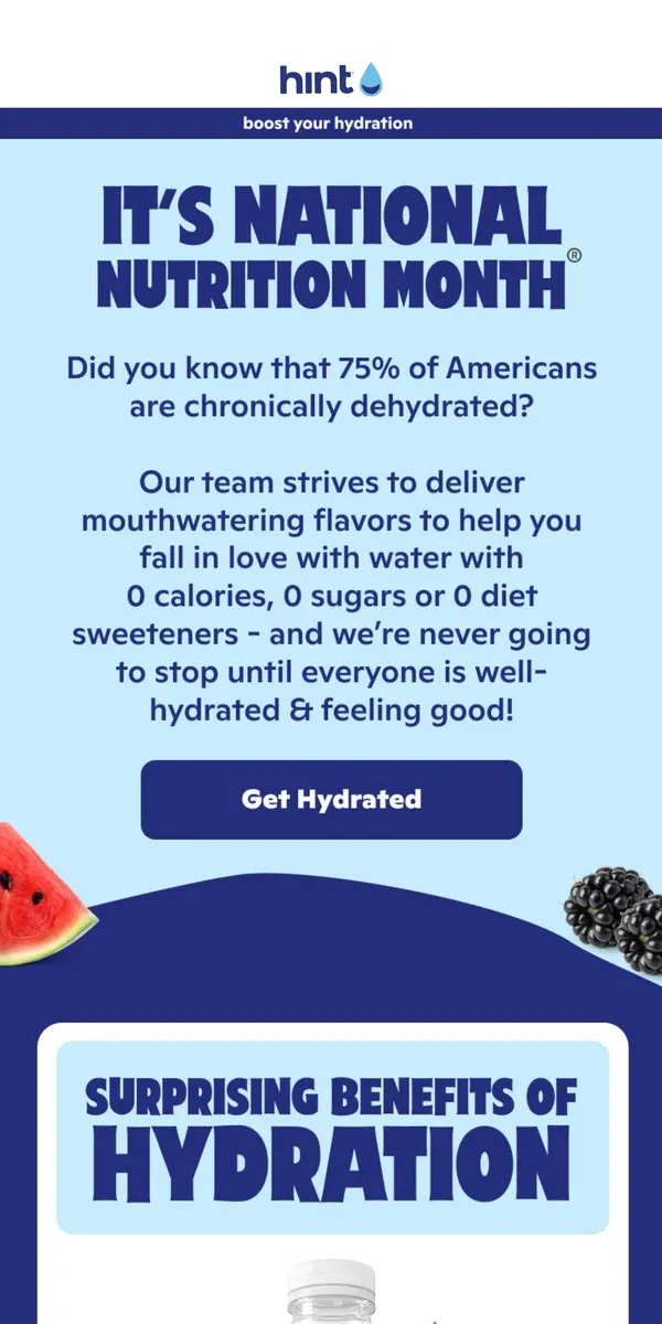 Email from Hint Water. Celebrate National Nutrition Month®💧