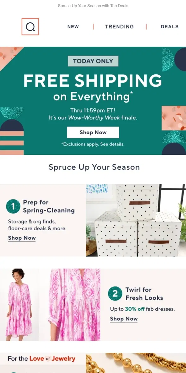 Email from QVC. Prep for Spring with Free Shipping