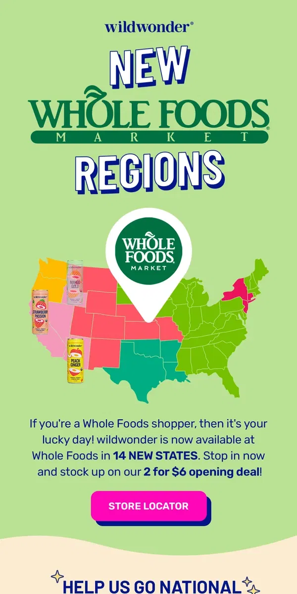 Email from wildwonder. We're expanding with Whole Foods! 🛒