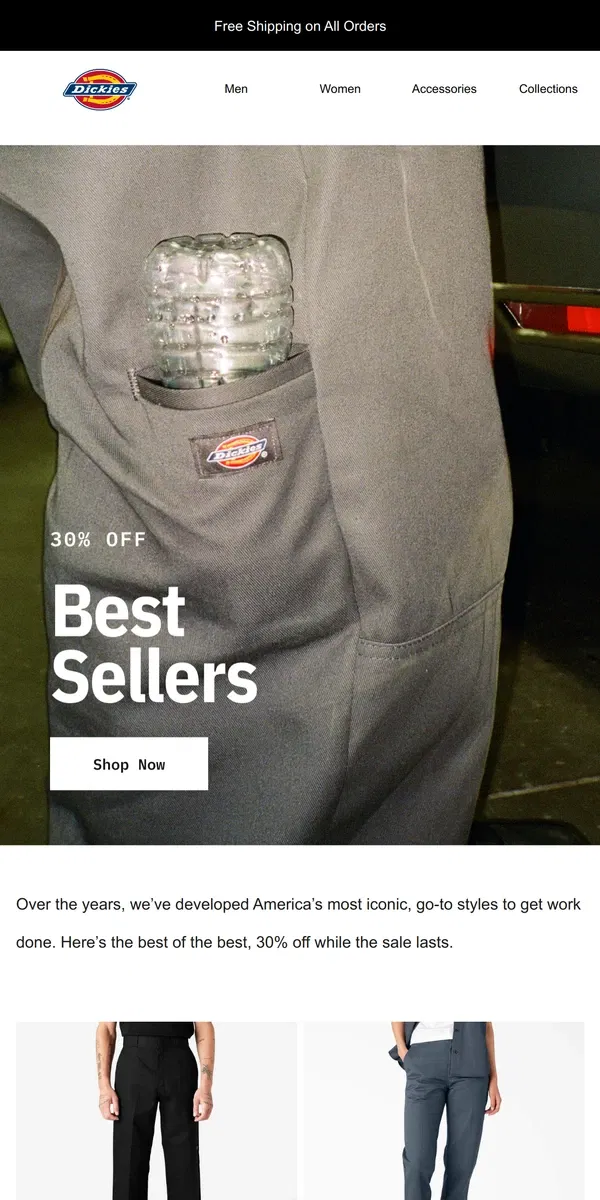 Email from Dickies. Stock up on Best Sellers