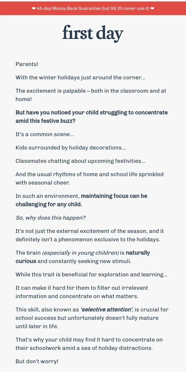 Email from First Day. Struggling with distracted kids? Not anymore!