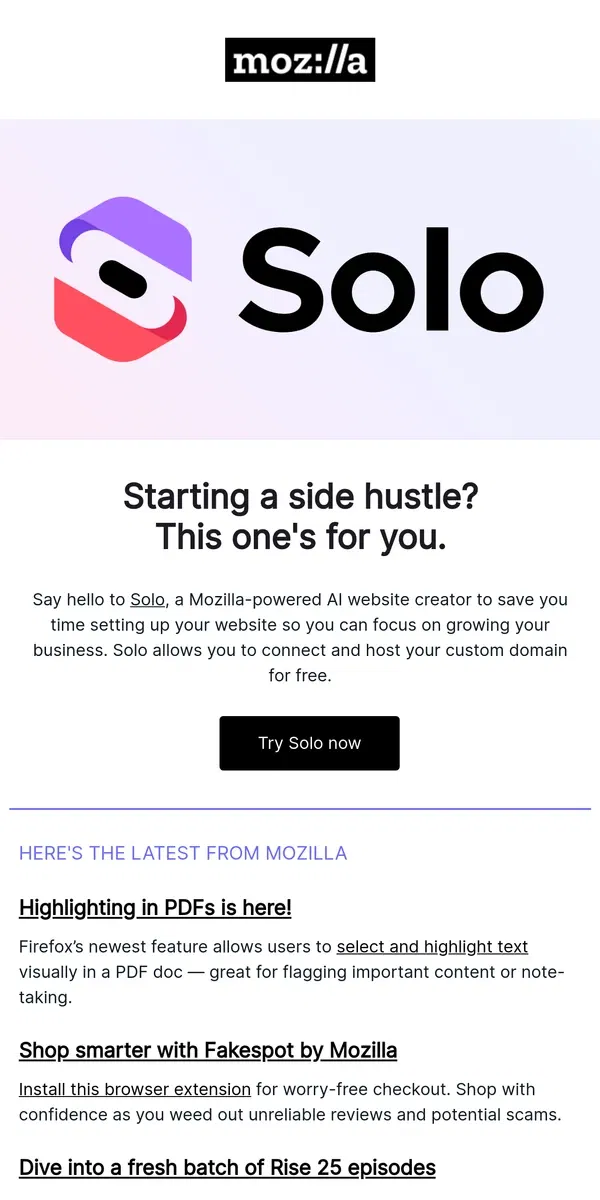 Email from Mozilla. Extra, extra, read all about (IT) 🗞️