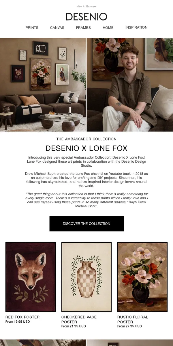 Email from Desenio. Desenio x Lone Fox