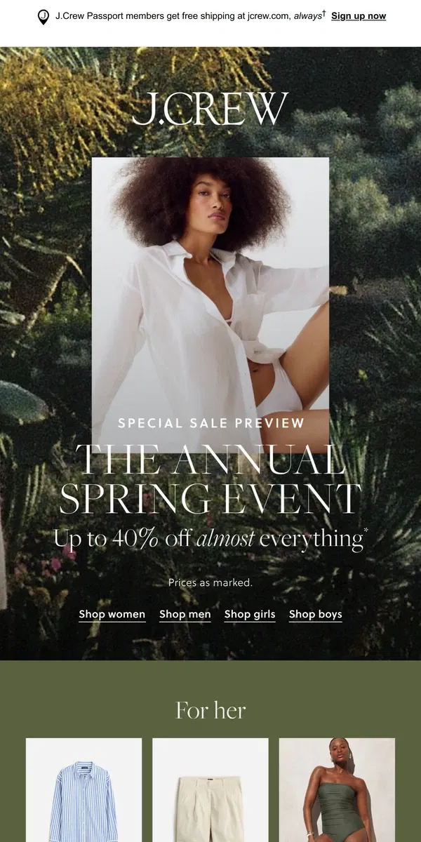 Email from J.Crew. Up to 40% off almost everything starts now (!)