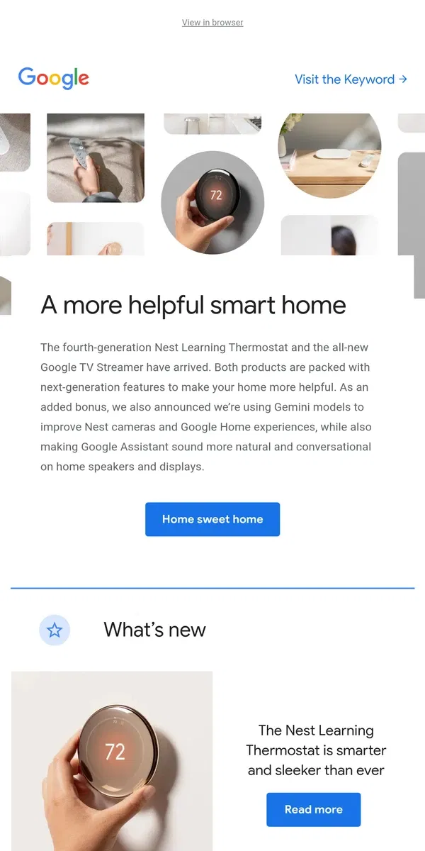 Email from Google. See the new Nest Thermostat and Google TV Streamer