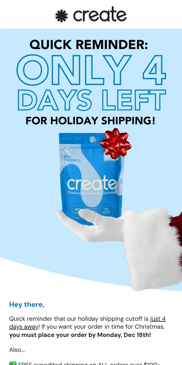 Email from Create Wellness. Need a last minute gift idea?